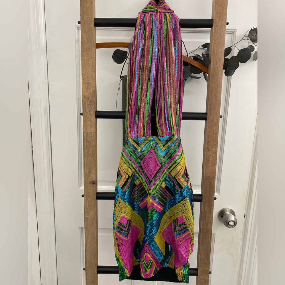 FASHION NOVA Colorful Sequin Mini Dress| Halter Party Dress Size XS|Club Dress
